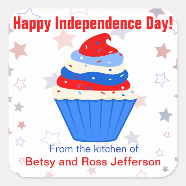Red, White and Blue Cupcake Personalised Stickers (Front)