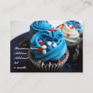 Red, white and blue cupcakes business card