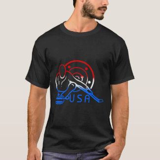 Red White And Blue Curling Flag Curling Stone Usa  T-Shirt