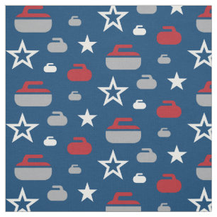 Red, White and Blue Curling Rocks Fabric