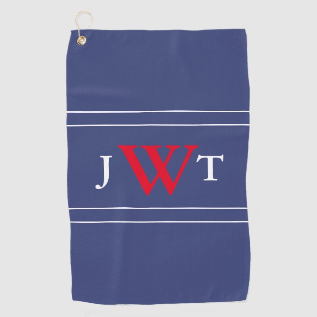 Red White and Blue Custom Monogrammed Golf Towel (Front)
