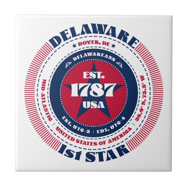 Red, White, and Blue Delaware Ceramic Tile (Front)