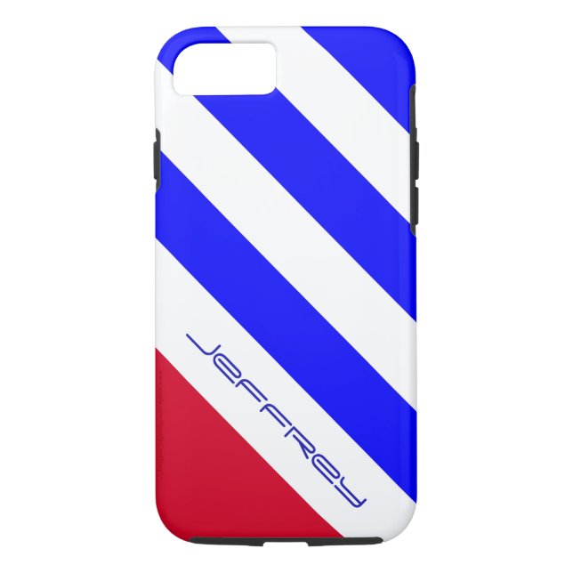 Red, White, and Blue Diagonal Stripe Custom w/Name Case-Mate iPhone Case (Back)