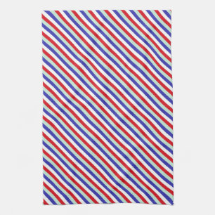 Red, White, and Blue Diagonal Stripes Tea Towel