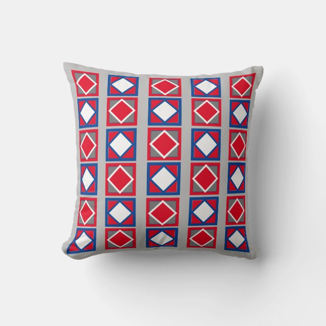 Red White And Blue Diamond Pattern Cushion (Front)