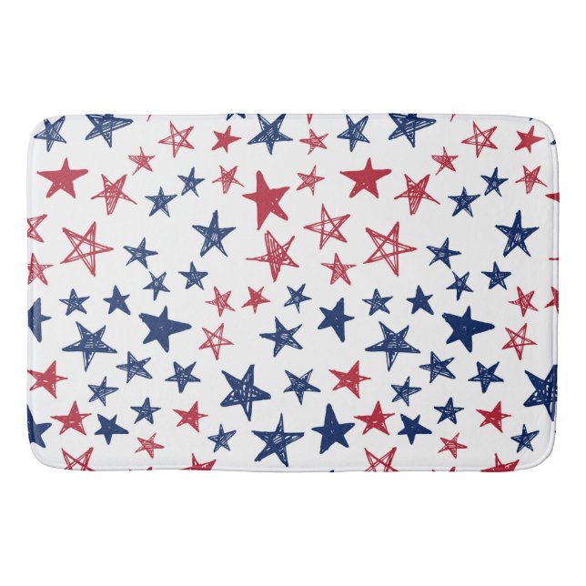 Red White and Blue Doodle Stars  Bath Mat (Front)