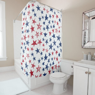 Red White and Blue Doodle Stars Shower Curtain