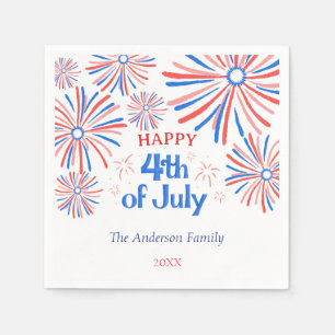 Red, White and Blue Festive 4th of July Fireworks Napkin