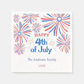 Red, White and Blue Festive 4th of July Fireworks  Napkin