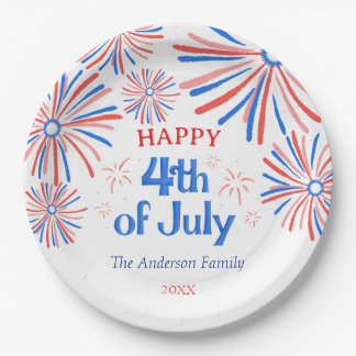 Red, White and Blue Festive 4th of July Fireworks Paper Plate
