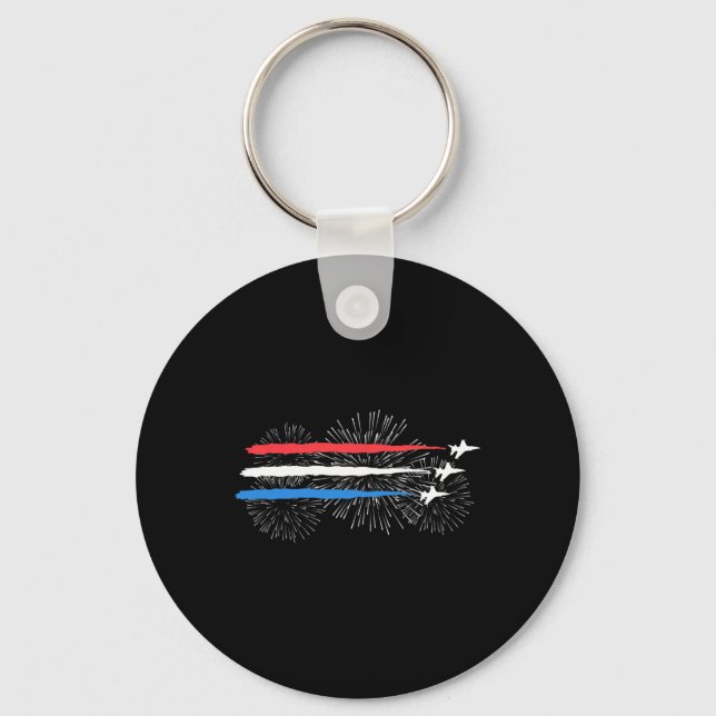 Red White And Blue Fighter Jets With Fireworks 4th Key Ring (Front)