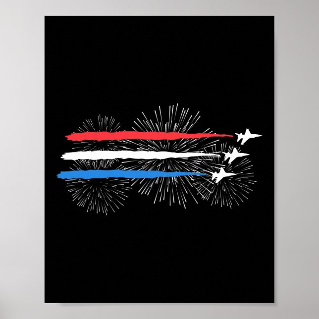 Red White And Blue Fighter Jets With Fireworks 4th Poster (Front)