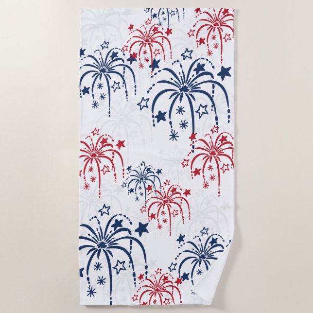 Red White and Blue Fireworks 4th of July Beach Towel (Front)