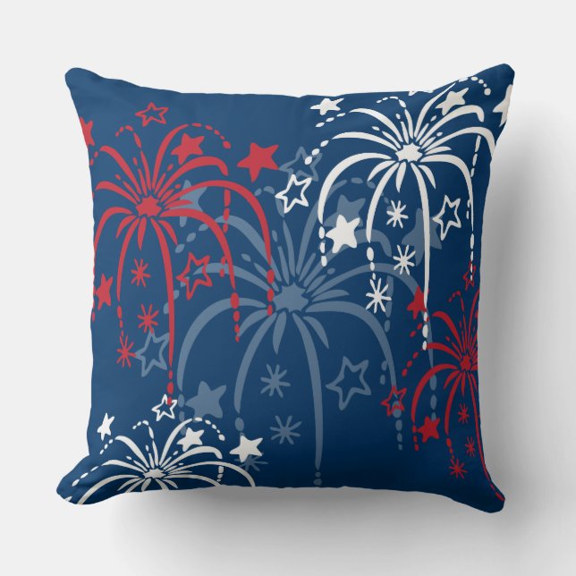 Red White and Blue Fireworks 4th of July Pillow (Front)