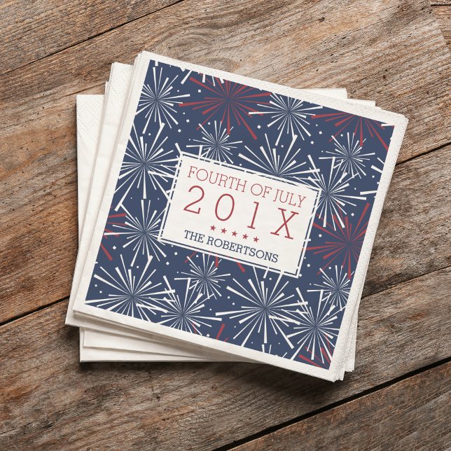 Red, White and Blue Fireworks Fourth of July Napkin (Creator Uploaded)