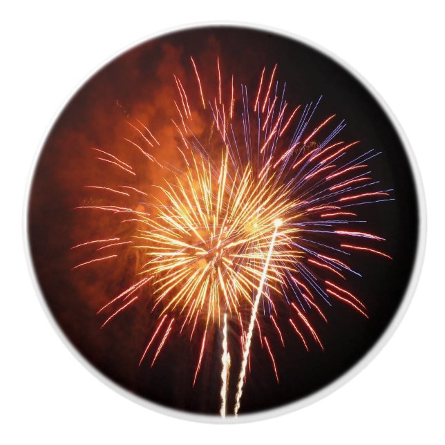 Red, White and Blue Fireworks I Patriotic Ceramic Knob (Front)