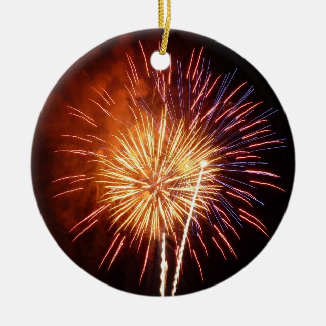 Red, White and Blue Fireworks I Patriotic Ceramic Tree Decoration (Front)