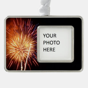 Red, White and Blue Fireworks I Silver Plated Framed Ornament