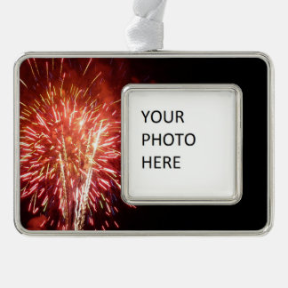 Red, White and Blue Fireworks II Patriotic Silver Plated Framed Ornament