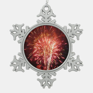 Red, White and Blue Fireworks II Patriotic Snowflake Pewter Christmas Ornament