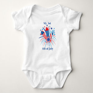 Red, white and blue fireworks ,My 1st 4th of July Baby Bodysuit