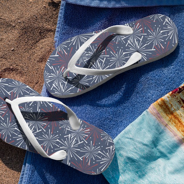 Red White and Blue Fireworks Pattern Jandals (Creator Uploaded)