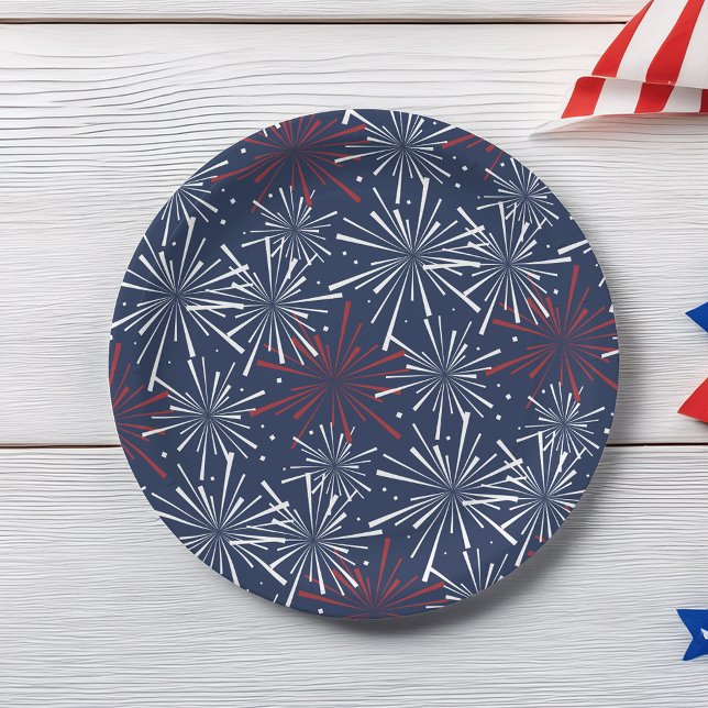 Red, White and Blue Fireworks Pattern Paper Plate (Creator Uploaded)