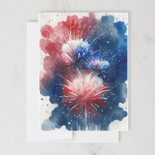 Red White and Blue Fireworks Postcard