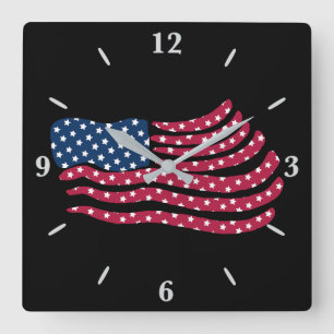 Red White And Blue Flag Design  Square Wall Clock