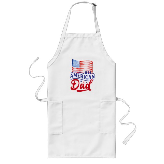 Red white and blue floral All American Dad Long Apron (Front)