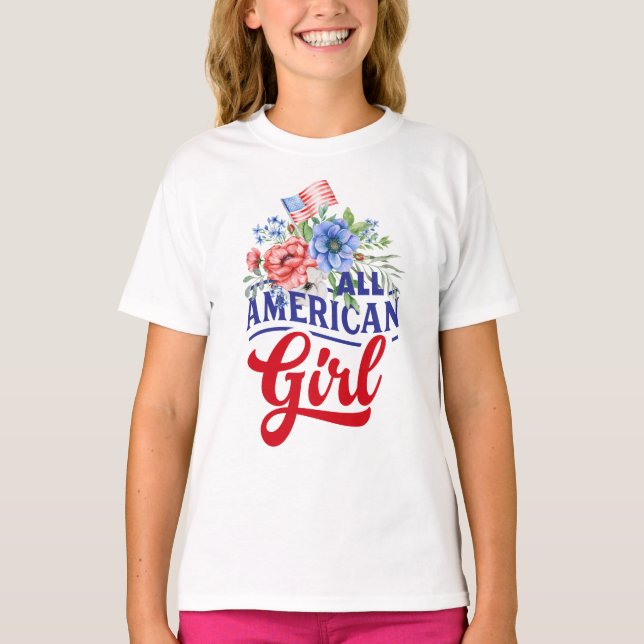 Red white and blue floral All American Girl T-Shir T-Shirt (Front)