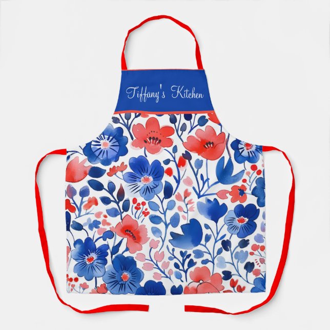 Red White and Blue Floral Apron  (Front)
