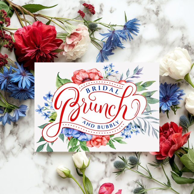 Red White and Blue Floral | Brunch & Bubbly  Invitation (Creator Uploaded)