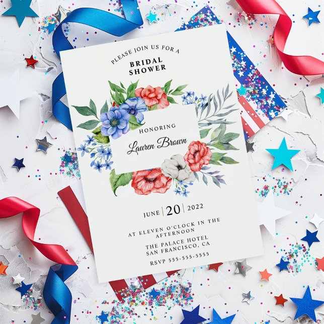 Red White and Blue Floral Patriotic Bridal Shower Invitation (Creator Uploaded)