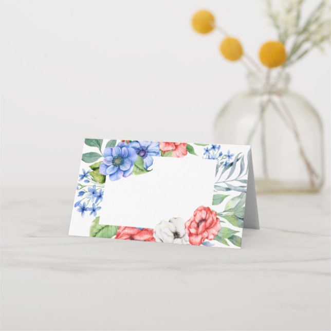 Red White and Blue Floral Patriotic  Place Card (Front)
