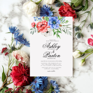 Red, White and Blue Floral Wedding Invitation