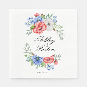 Red, White and Blue Floral Wedding Napkin