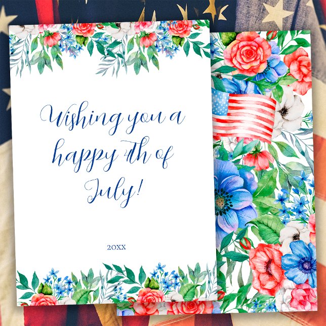 Red White And Blue Flowers 4th Of July Patriotic Holiday Card (Creator Uploaded)