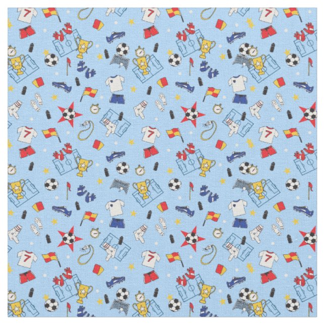 Red White and Blue Football Soccer Kit Pattern Fabric (Close Up)