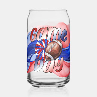 Red, White, and Blue football team colors Can Glass