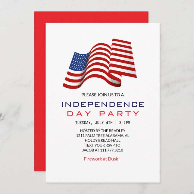 Red White and Blue Fourth of July Independence Day Invitation (Front/Back)