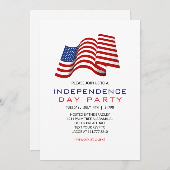 Red White and Blue Fourth of July Independence Day Invitation (Front/Back)