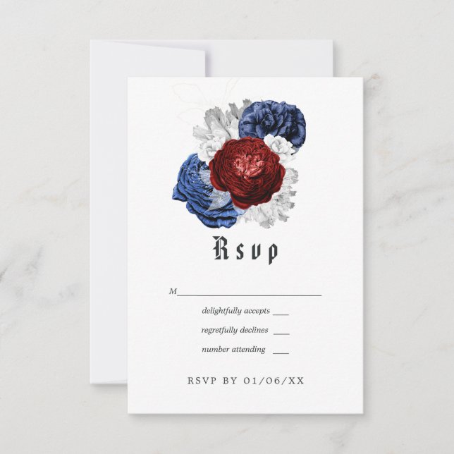Red White and Blue Fourth of July Wedding RSVP Card (Front)