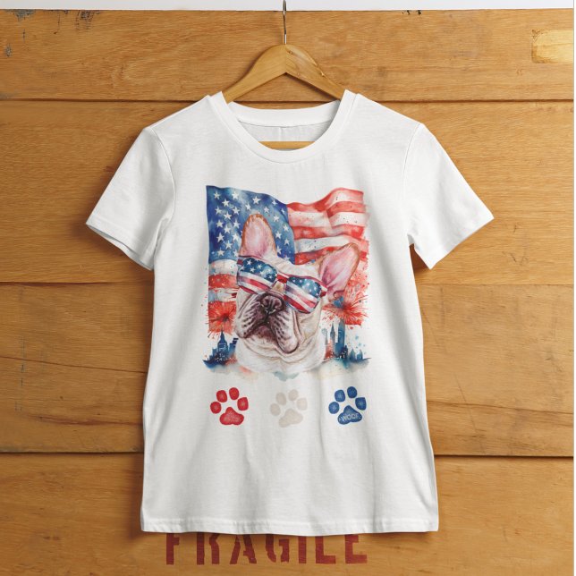 Red White and Blue French Bulldog Dog 4th of July T-Shirt (Creator Uploaded)