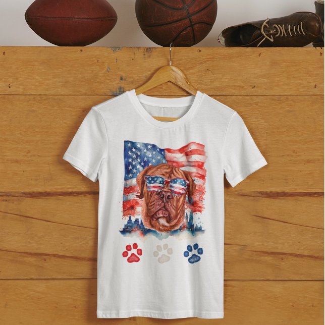 Red White and Blue French Mastiff Dog 4th of July T-Shirt (Creator Uploaded)