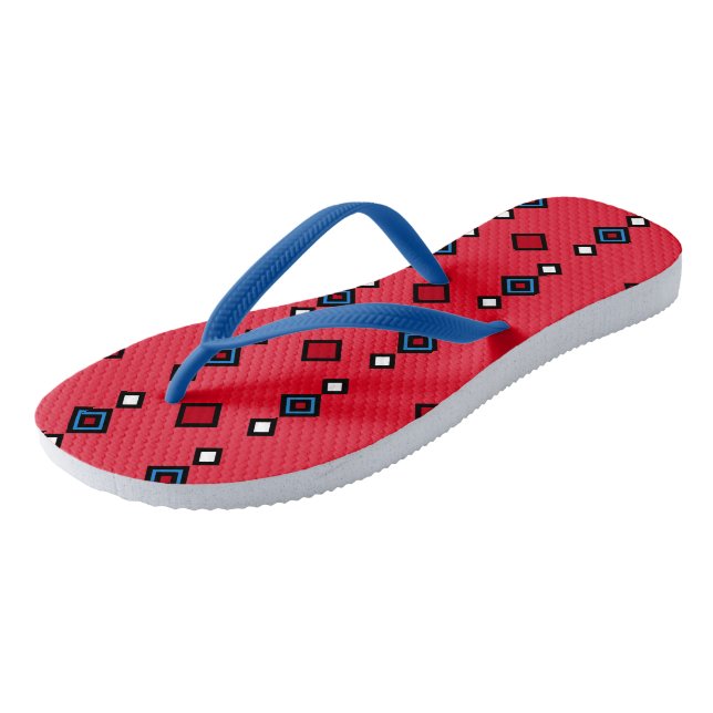 Red White and Blue Geometric  Jandals (Angled)
