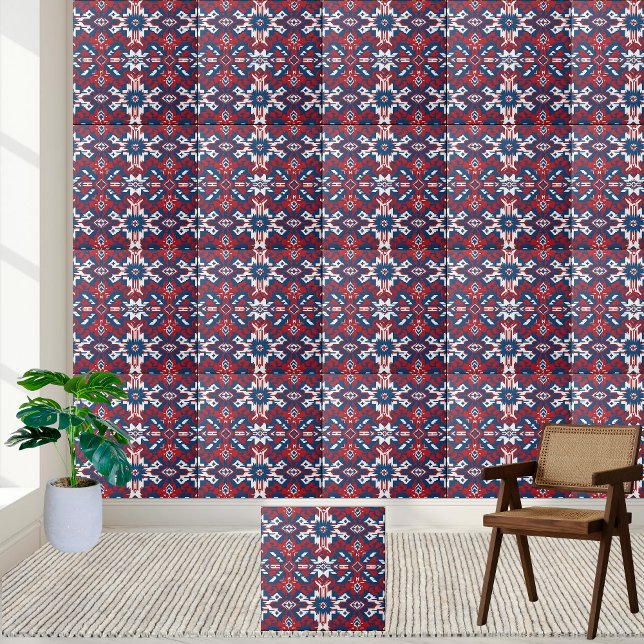 Red White and Blue Geometric Tribal Tile (Red White and Blue Geometric Tribal Tile)