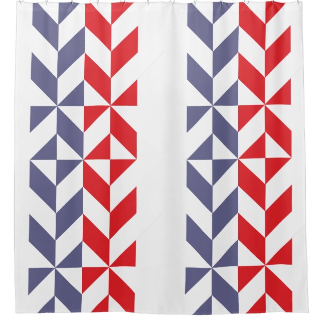 Red White and Blue Geometric ZigZag Shower Curtain (Front)