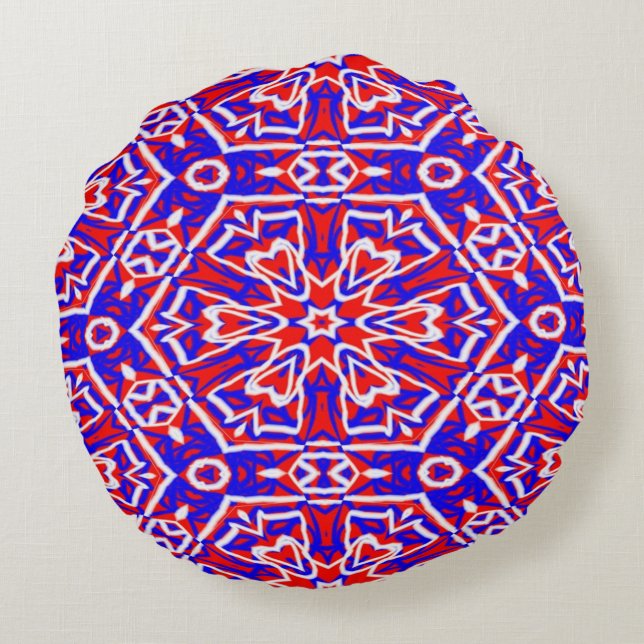 Red, White and Blue Geometrics Round Cushion (Back)