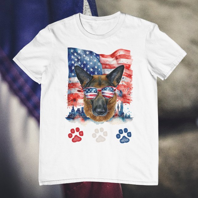 Red White and Blue German Shepherd Dog 4th of July T-Shirt (Creator Uploaded)